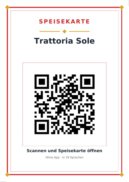 QR-Code-Tischkarte im Format A6 aus der Snackpot-Druckvorlage
